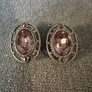 Vintage Pink Gemstone Faux Diamond Clip-On Earrings